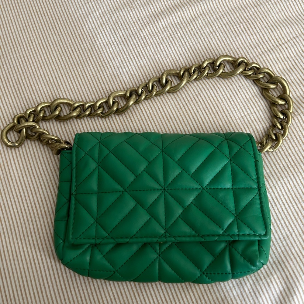 Green Quilted Chain Shoulder Bag